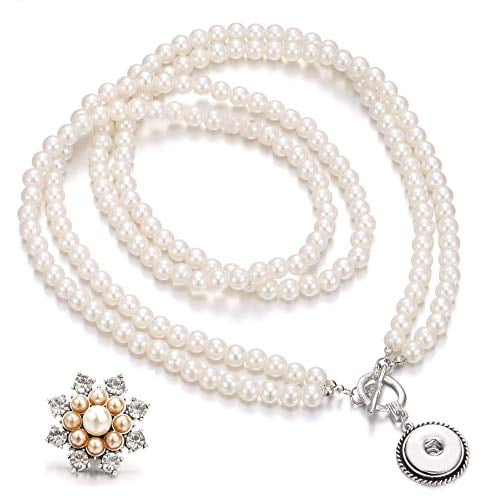 Lovglisten New Imitation Pearls Snap Button Necklace with 1pcs Snap Pendant fit 18mm Snap Buttons Jewelry Valentines Day Gifts (1)