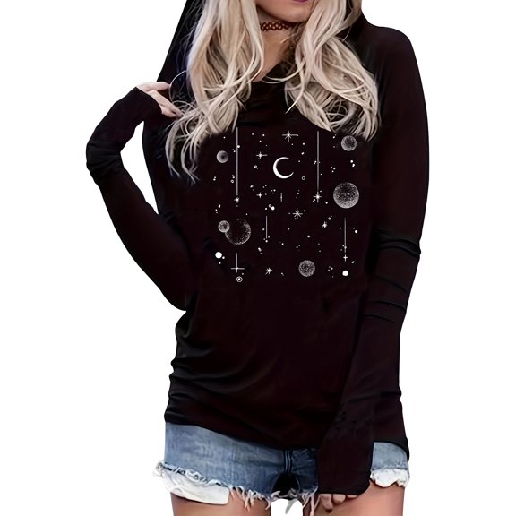 Women's hoodie long-sleeved T-shirt fashion casual dandelion pattern of the sun, moon and stars