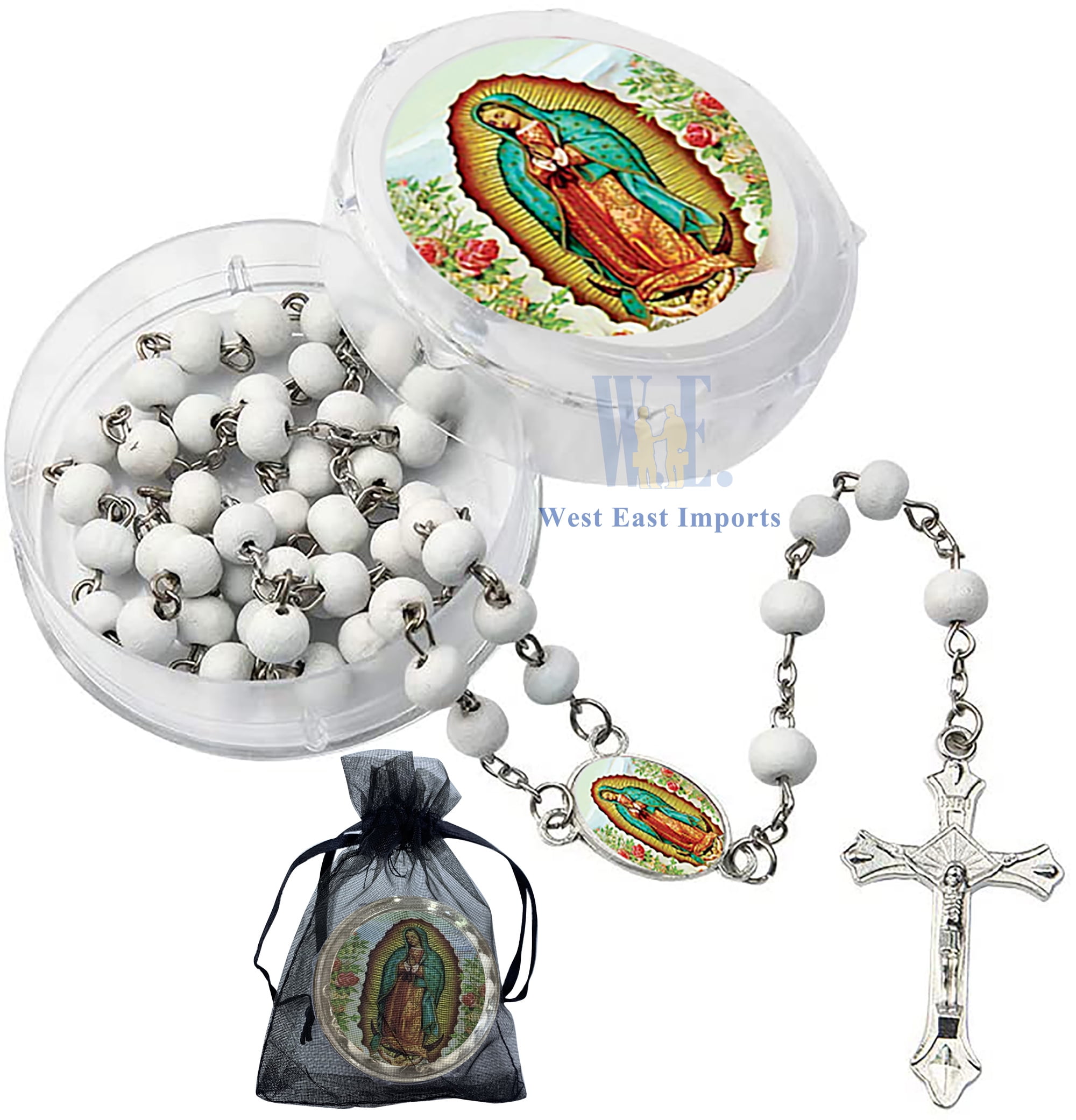 Memorial Favors 12 PCS Our Lady of Guadalupe White Rosaries Celebration