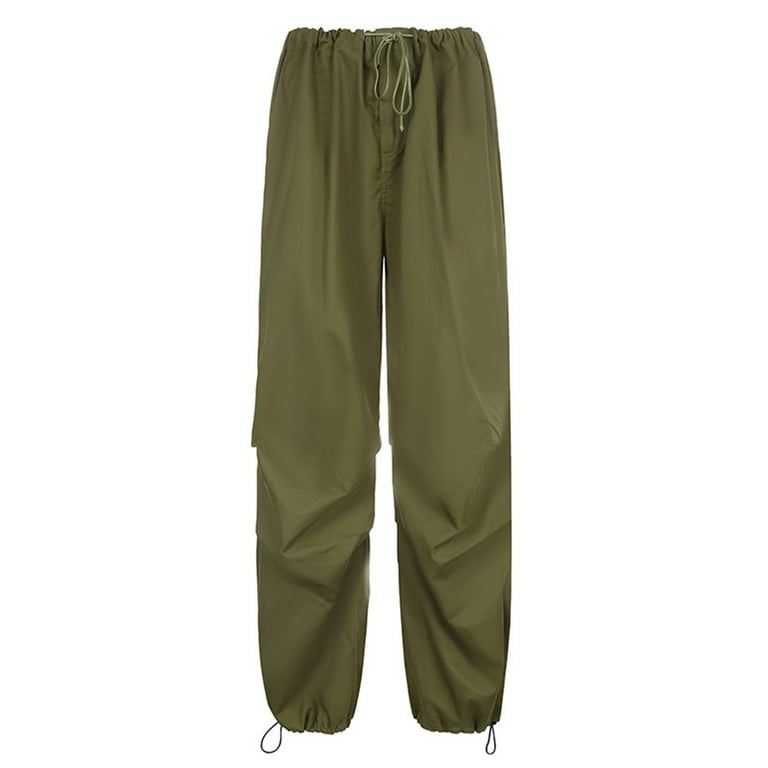 Plus Olive Nylon Wide Leg Cargo Pants