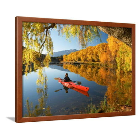 Red Kayak and Autumn Colours, Lake Benmore, South Island, New Zealand Framed Print Wall Art By David (Best Kayaking In New Zealand)