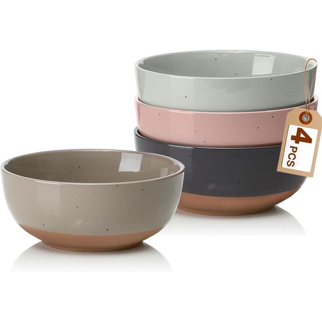 Juego de 4 cuencos de cerámica grandes de color, cuencos para cereales de 30 onzas, juego de cuencos para sopa para cocina, cuencos para ensaladas y avena, cuencos para servir frutos secos, pastas,