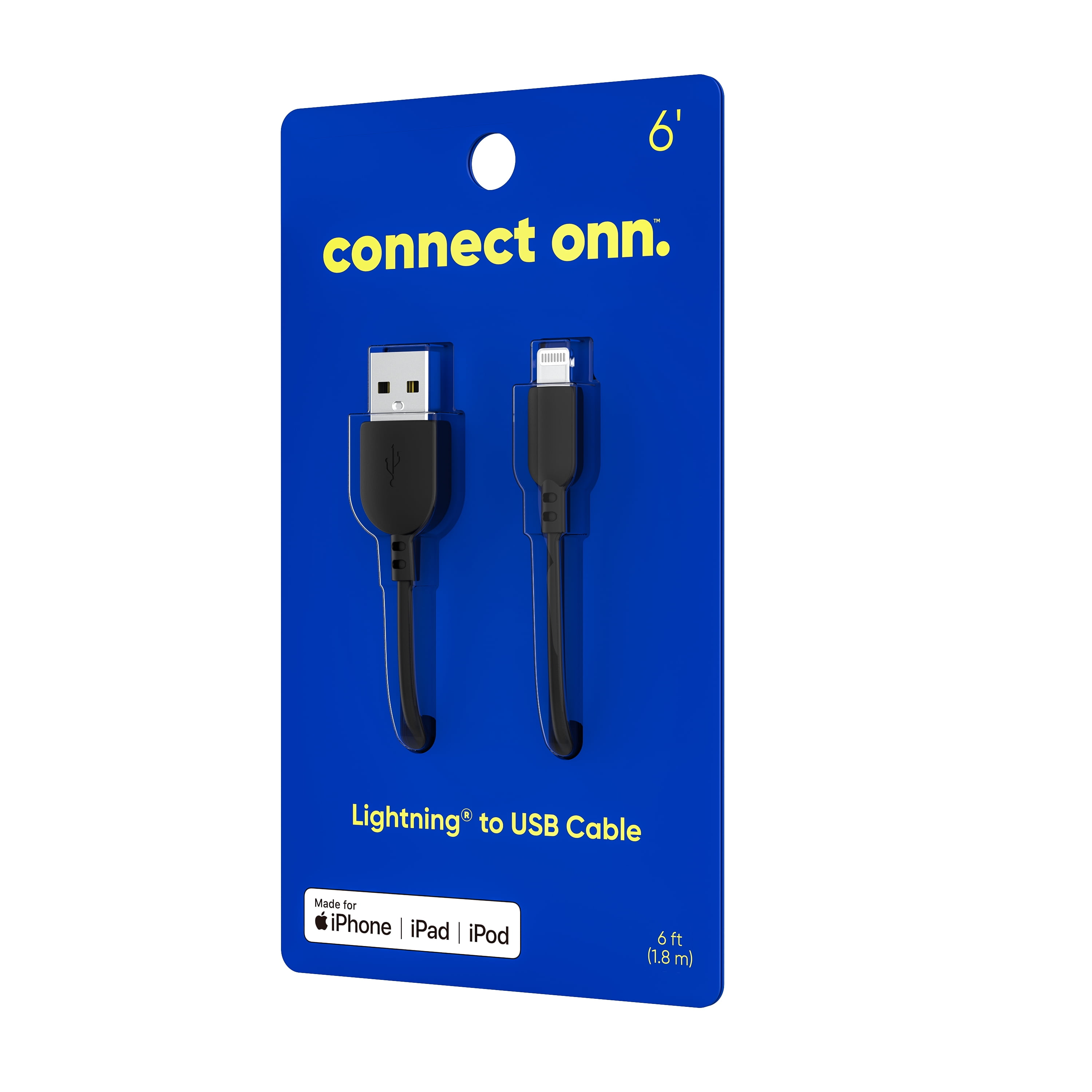 Onn+ Lightning to USB Cable, 6ft, Compatible with iPhone, iPad