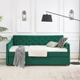 thumbnail image 2 of Velvet Upholstered Daybed with Trundle, Twin Size Sofa Bed with Waved Shape Arms, Modern Daybed Sofa for Bedroom Living Room, Green, 2 of 7