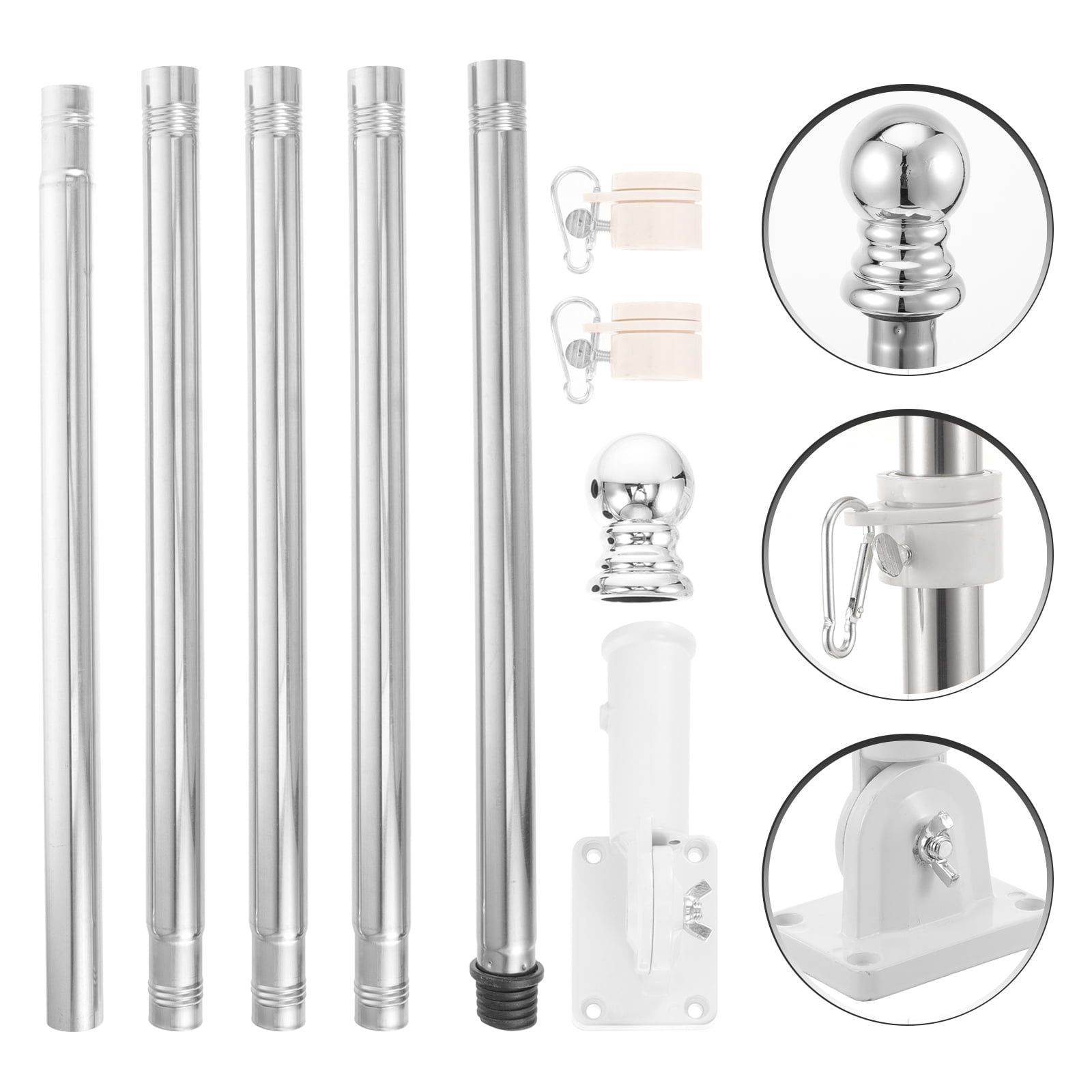 unbranded 1 Set of 1.8 Flag Pole Set Stainless Steel Flagpoles Flag Poles With Buckles