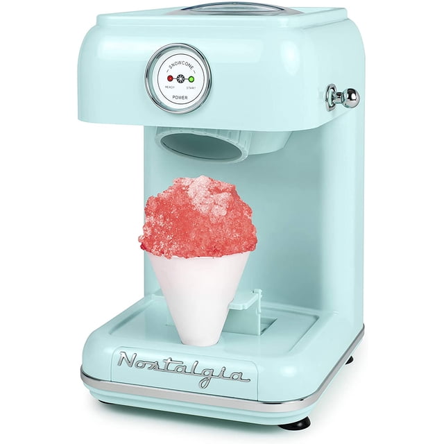 Máquina para hacer conos de nieve clásica y retro Nostalgia CLSC1AQ para encimera, incluye 1 vaso de plástico reutilizable