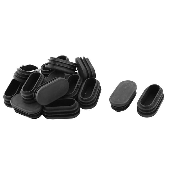 Plastic Oval Floor Protector Chair Desk Foot Tube Insert Black 48mm x 24mm 15pcs