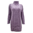 thumbnail image 2 of VISgogo Vestido de punto de otoño para mujer, vestido de suéter corto ajustado de cuello alto de manga larga de jacquard torcido de color sólido VISgogo  moda, 2 of 6