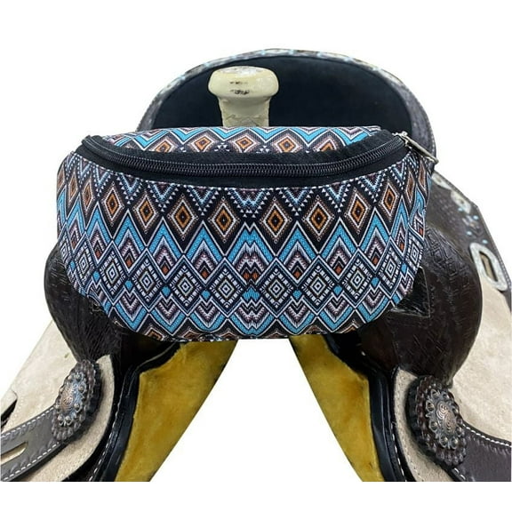 Showman Blue Aztec Print Insulated Nylon Saddle Pouch