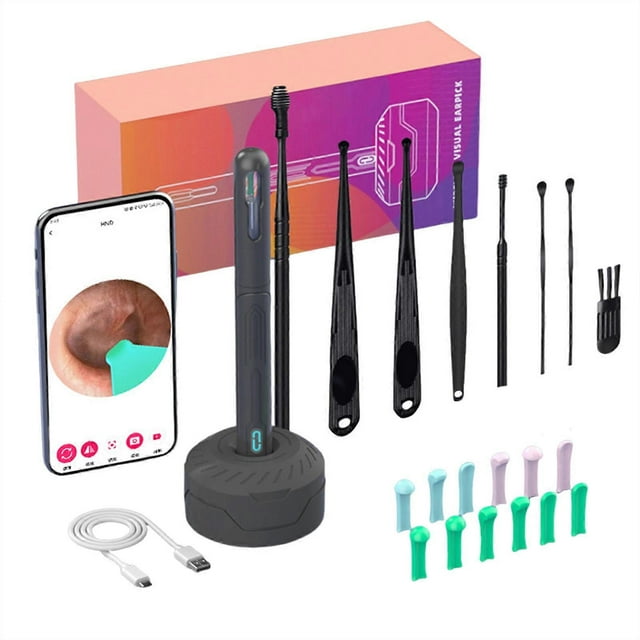 Trousse de Retrait du Cérumen avec Caméra Intégrée - Endoscope Multifonction, 8 Pics en Silicone, Rechargeable Type-C