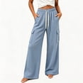thumbnail image 4 of Maplenight Cargo Pants for Women Elastic Drawstring Waist Wide Leg Pants Relaxed Fit Casual Travel Lounge Pants with Pockets, 4 of 7