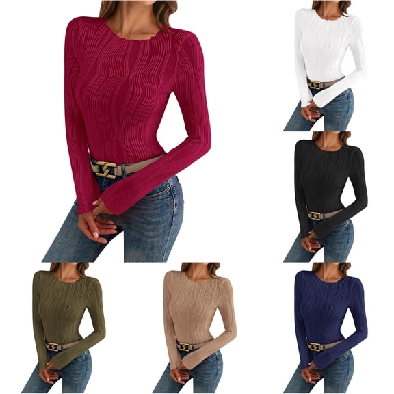 Knit Top Long Sleeve Crew Neck Slim Fit Blouse Casual Elegant T Shirt Women Shirts Summer