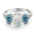 thumbnail image 2 of Gem Stone King 10K White Gold White Simulated Opal Persian Blue Moissanite and White Lab Grown Diamond 3 Stone Engagement Ring for Women (1.94 Cttw, Gemstone Birthstone, Size 5), 2 of 5