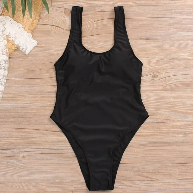 Traje de baño de una pieza para mujer, bikini sexy de color sólido, traje de baño con cojín en el pecho, sin mangas, triángulo, playa