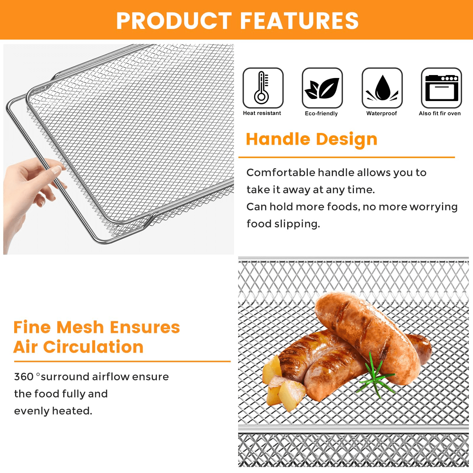 GCQ Smart Oven Air Fryer Pro Accessories for Breville BOV900 BOV950BSS, 3 Pieces Set 16.5" x 11.7" Dehydrate Mesh Baskets Tray for Breville Air Fryer Toaster Oven
