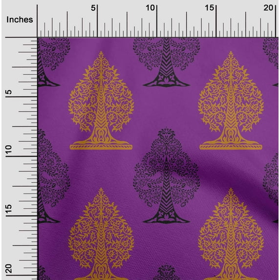 oneOone Cotton Cambric Purple Fabric Floral & Flying Swan Block Craft Projects Decor Fabric Printed By The Yard 56 Inch Wide