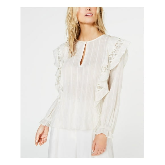 RACHEL ZOE Womens Beige Long Sleeve Keyhole Top S