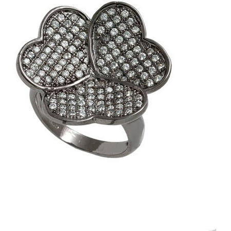 Pori Jewelers Sterling Silver Micro-Pave Flower Heart Ring