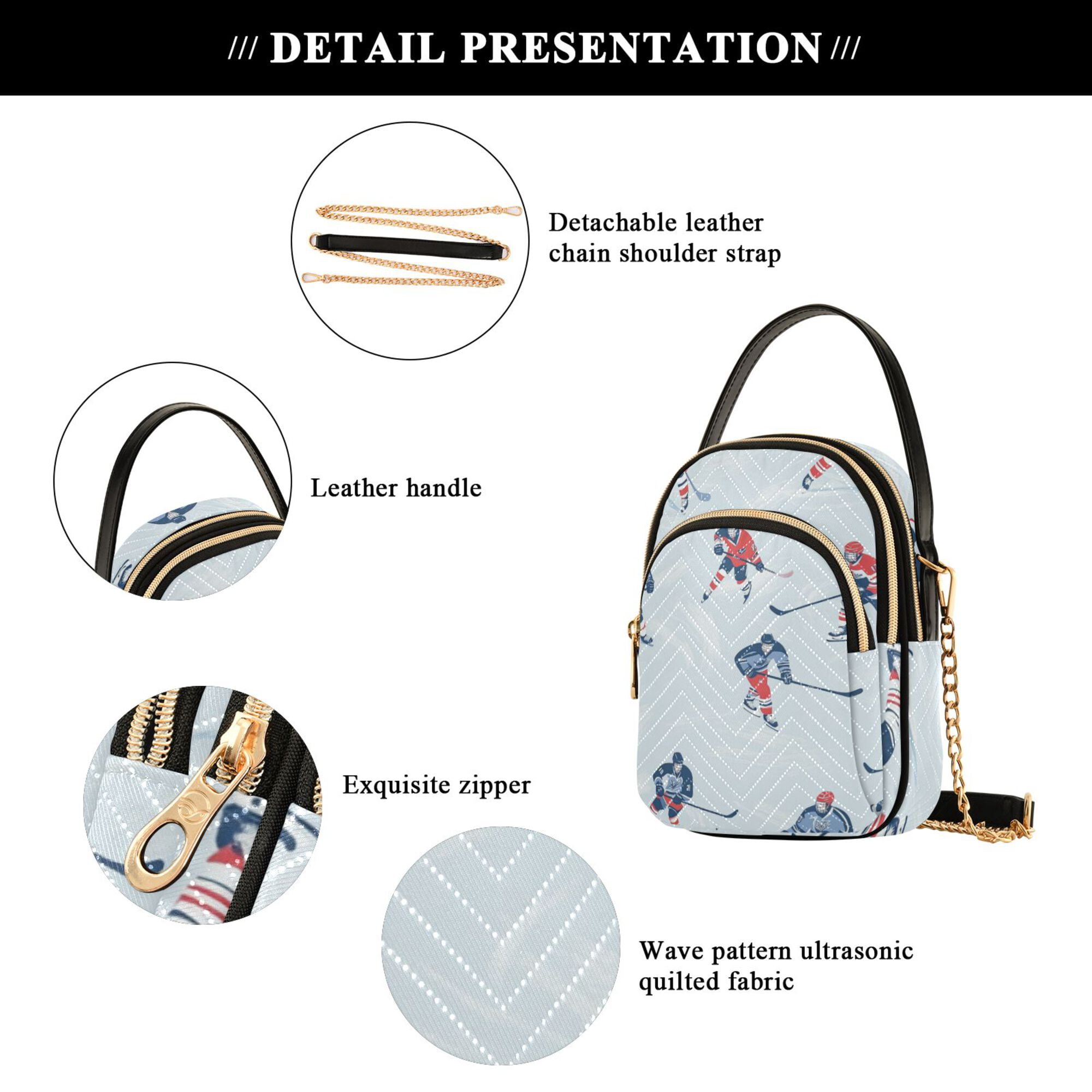 FORMRS Crossbody Bag for Women Quilted Travel Shoulder Cell Phone Purse with Chain Strap Handbag, Hockey Action Zone