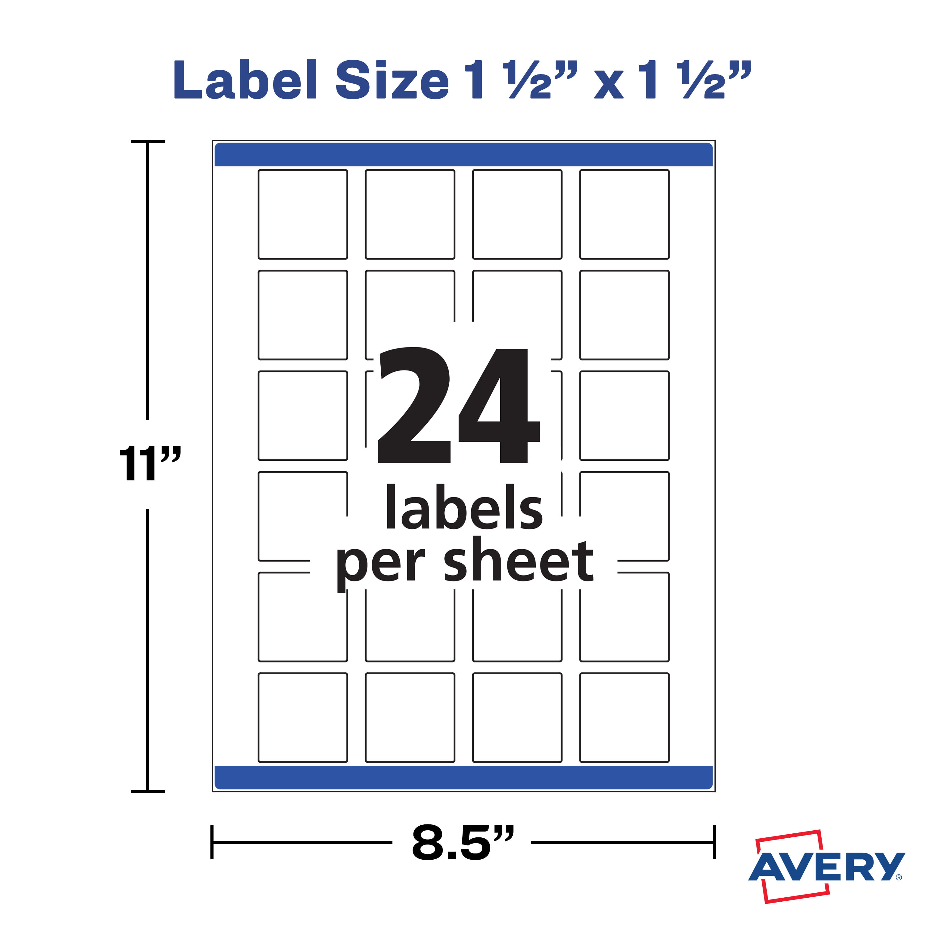 22805 600 Labels Avery Square Labels W/Sure Feed 1.5 X 1.5 Inch Matte White Permanent Adhesive 