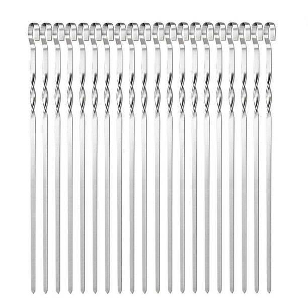 Brochetas para barbacoa de acero inoxidable, palitos de kebab planos y retorcidos, 35 cm
