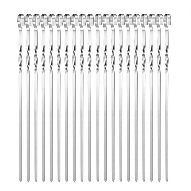 Brochetas para barbacoa de acero inoxidable, palitos de kebab planos y retorcidos, 35 cm