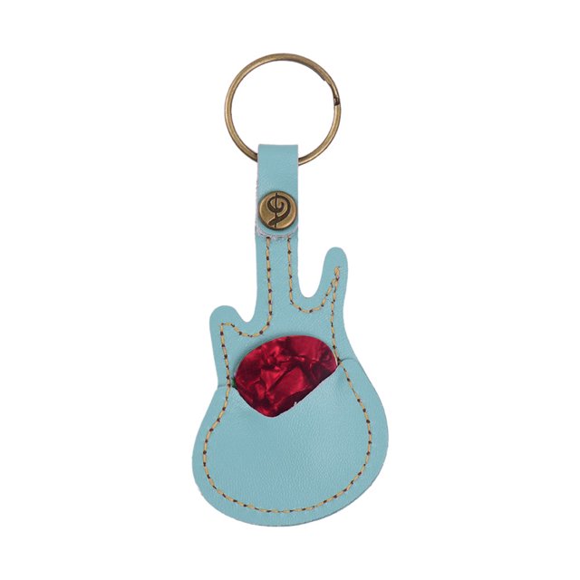 Yeacher Leather Guitar Picks Holder Case Bag Guitar Shape with Key Ring 5pcs Celluloid Guitar Picks String Instrument Accessories