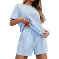 thumbnail image 1 of Set de pijama Tankaneo para mujer, a rayas, azul cielo, 2 piezas, 1 of 6