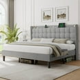 thumbnail image 4 of ipormis King Size Bed Frame with Charging Station，Upholstered Platform Bed Frame  with Wingback Storage Headboard, No Box Spring Needed,Light Grey, 4 of 8