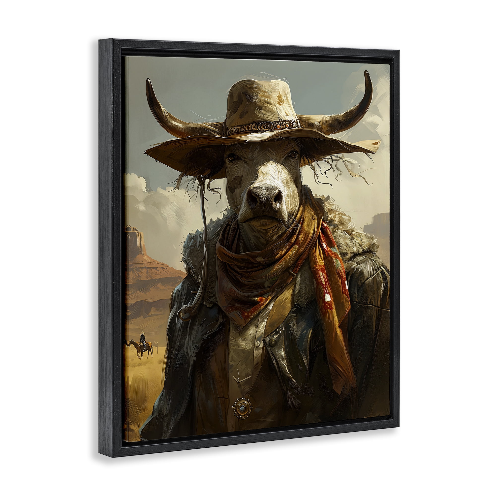 Stupell Industries Rustic Cattle Cowboy Novelty Painting Black Floater Framed Canvas Art Print Wall Art, 25 x 31
