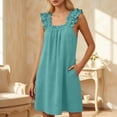 thumbnail image 4 of DHFJKG Summer Dresses For Women Casual Sleeveless Square Neck Ruffle Spaghetti Strap Flowy Mini Dress Beach Sundress Soft Dresses, 4 of 6
