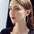 thumbnail image 5 of 3 Pairs Brass Hoop Earrings for Women Ring Real 14K Gold Plated 60x3mm, 5 of 7