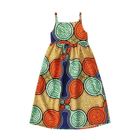

Toddler Girls Backless Dresses Dashiki Princess Strap Traditional Style Sleeveless Dresses for Girls 15Y