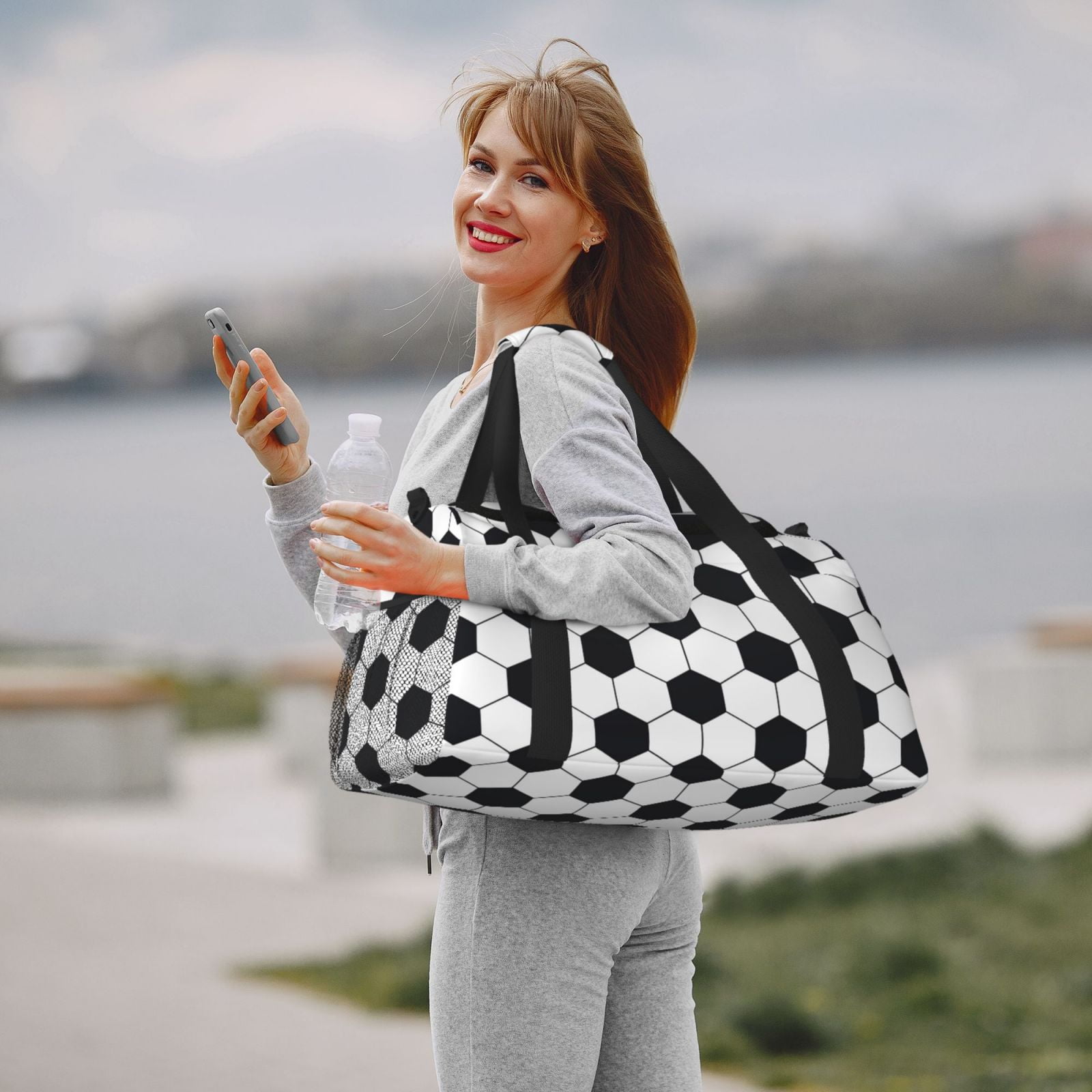Defioc Soccer Ball Print Hand Travel Bag - Foldable Travel Duffel Bags for Men Women -Sport Gym Bag - Overnight Travel Duffel Bag - Adjustable Shoulder Strap