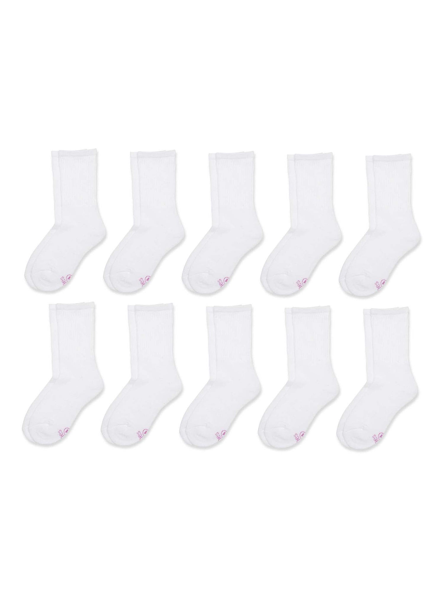 Hanes Girls' White Crew Sock, 10 Pack, Sizes S-L - Walmart.com