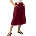 thumbnail image 5 of VBVC Women's High Waisted Cotton-Linen Capri Pants,Drawstring Lace Trim Casual Trousers,Lightweight Summer Wide Leg Pants with Pockets,Wine,S-2XL, 5 of 9