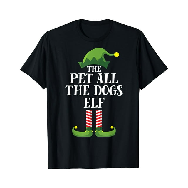 Pet All The Dogs Elf Matching Family Group Christmas Pajama T-Shirt - Black -
