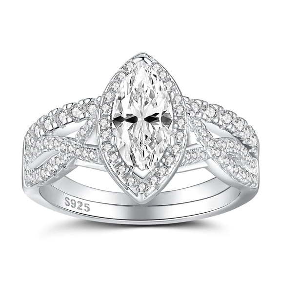 SFTING Wedding Rings for Women 925 Sterling Silver Engagement Wedding Rings 5A CZ Marquise Cut Anniversary Size 7