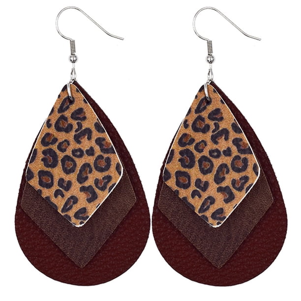 Fiudx Colgantes de Pie y Leopardos de Mujer, Pendientes de Colgantes En Forma de Lágrima y Hojas.