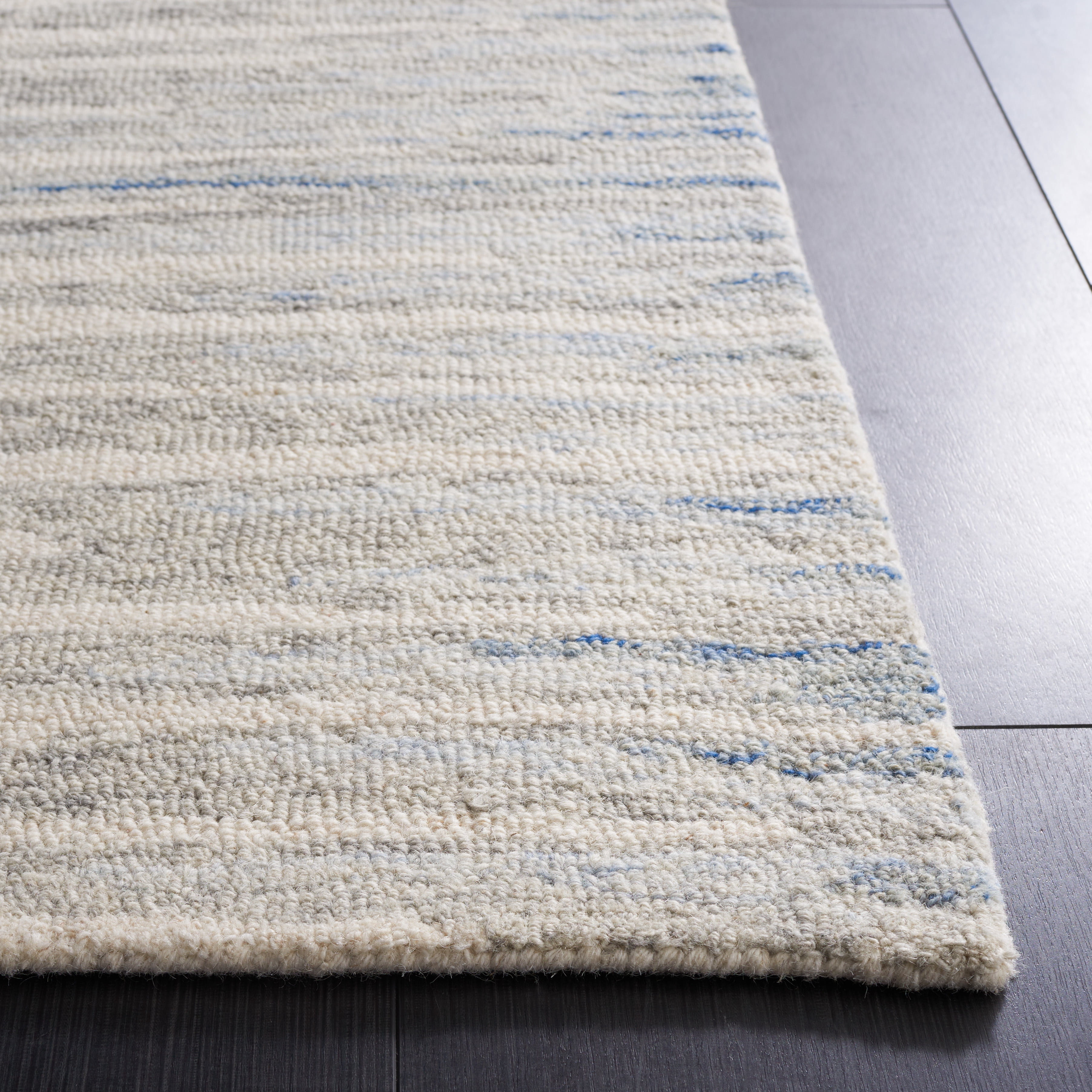 SAFAVIEH Abstract Greg Striped Wool Area Rug, Ivory/Light Blue, 4' x 6'