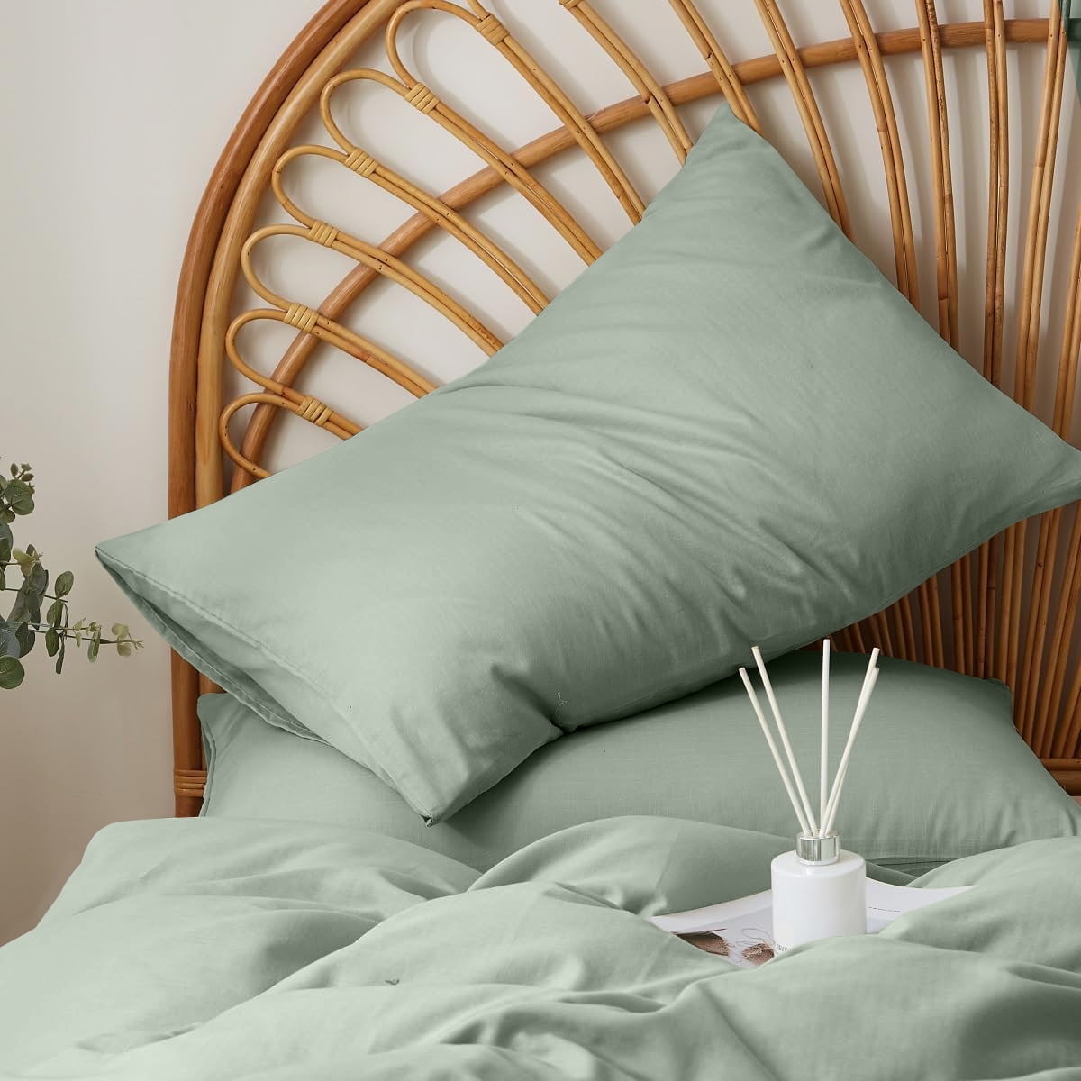 NAYOROOM 100% Organic Cotton Duvet Cover Twin Size, 2 Pieces Double Layer Cotton Gauze Bed Set Duvet Cover,Pale Green