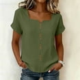 thumbnail image 5 of Women's Summer Tops Casual Solid Plain T-Shirts Ladies Lightweight Square Notch Neck Short Sleeve Shirt Loose Plus Size Lightweight Button Down Tunic Tees for Daily Everyday Wear, 5 of 9