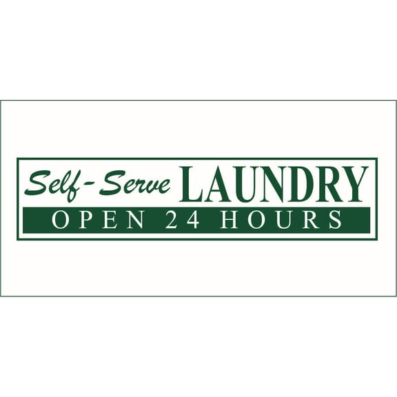 Self-Serve Laundry Open 24 Hours Vinyl Decal - Medium - Hunter Green