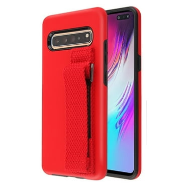 Samsung Galaxy S10 5G (6.7") Phone Case Hybrid Armor Rubber Protective Dual Layer with Stand & Wristband Style Wrist Strap Shockproof Hard PC   TPU Silicone Gel RED Cover for Samsung Galaxy S10 5G