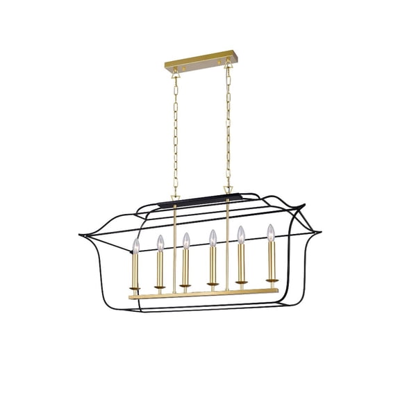 CWI Lighting Tudor 6 Light Metal Island/Pool Table Chandelier in Gold/Black