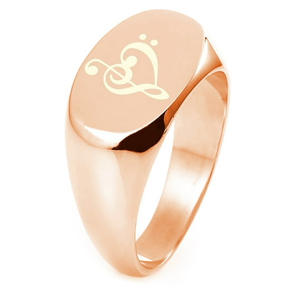 Sterling Silver Treble Bass Clef Musical Heart Engraved Oval Flat Top Polished Ring