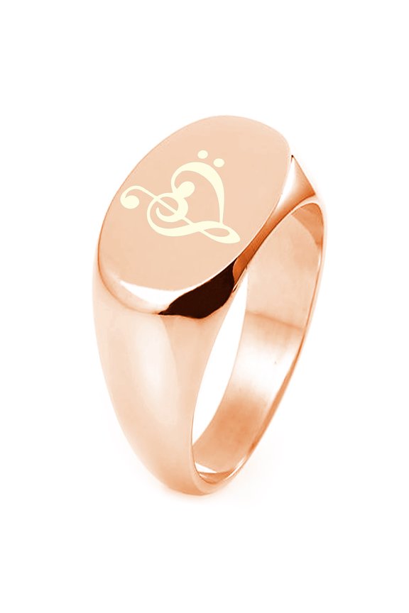 Sterling Silver Treble Bass Clef Musical Heart Engraved Oval Flat Top Polished Ring