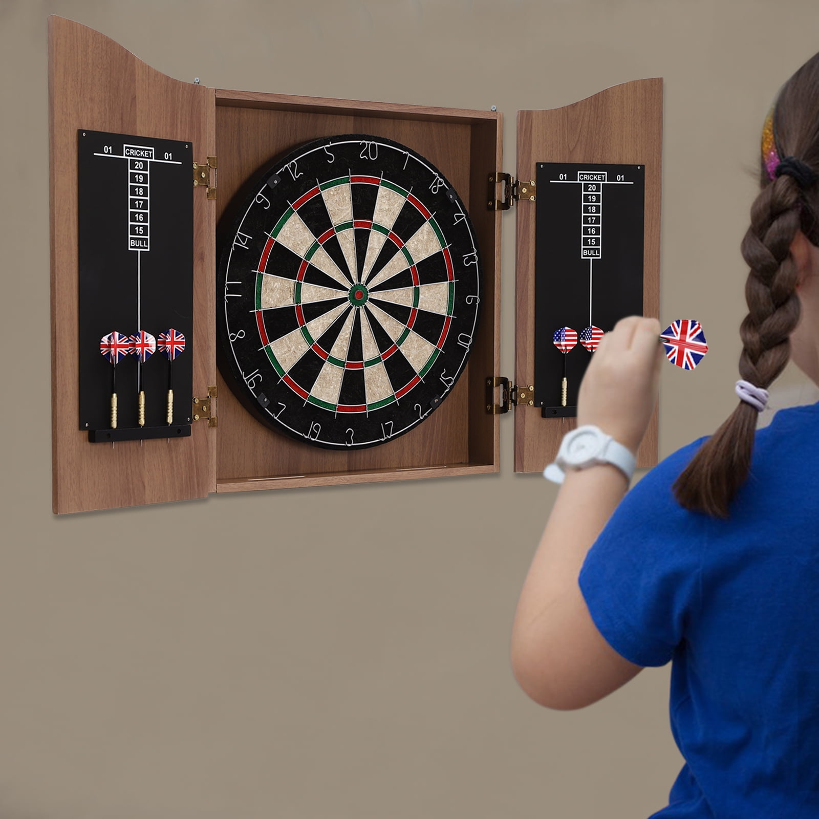 Wildnix Modern Wall-Mounted Dartboard with Scoreboard, Sisal Board, Dart Storage, and Pre-Drilled Holes for Easy Setup and Competitive Fun