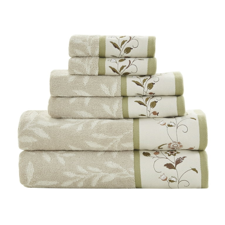 Madison Park Cotton Bath Towel Set 6 Piece Absorbent Towels Set for Bathroom Soft Floral Bath Towels Hand Towels Fingertip Towels Green Walmart
