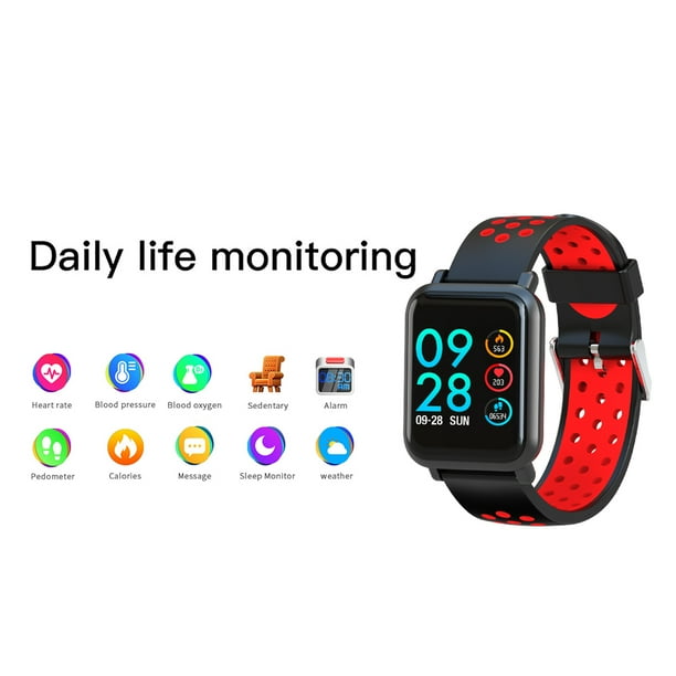 SN60 Plus 1.2inch Heart Rate Blood Pressure Monitor Smart Wristband Waterproof Black Red Walmart